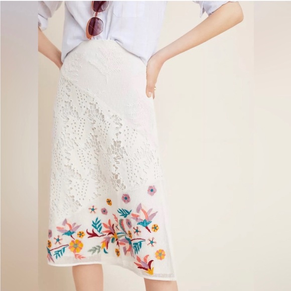 Anthropologie Dresses & Skirts - Anthropologie Floral
Embroidered cottage lace Midi Skirt Laia grace Med NWT